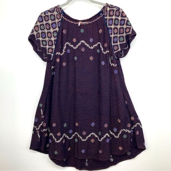 Free People IN THE CLOUDS Dark Knit Embroidered Sweater Tunic / Mini Dress - Picture 6 of 16